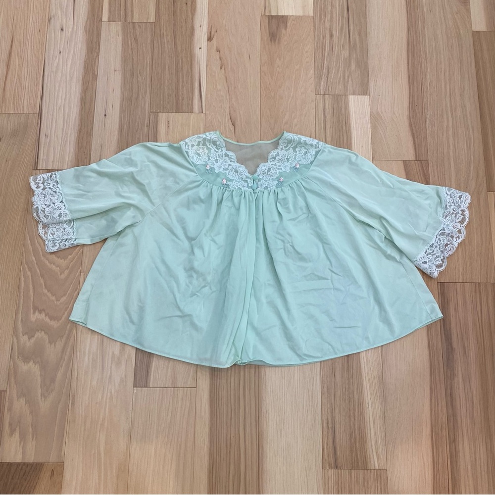 Vintage Mint green lace trim fairy cardigan Sz S lingerie inspired jacket